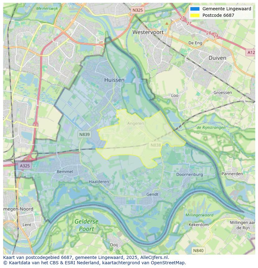 Afbeelding van het postcodegebied 6687 op de kaart.