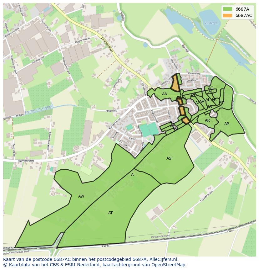 Afbeelding van het postcodegebied 6687 AC op de kaart.