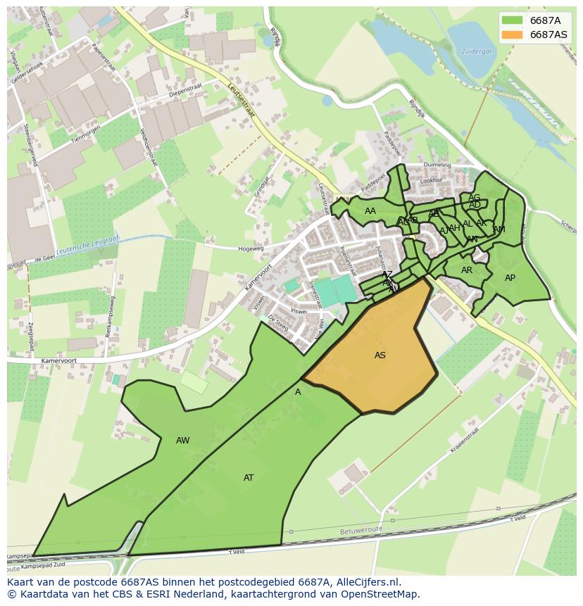 Afbeelding van het postcodegebied 6687 AS op de kaart.