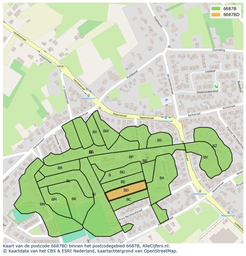 Afbeelding van het postcodegebied 6687 BD op de kaart.