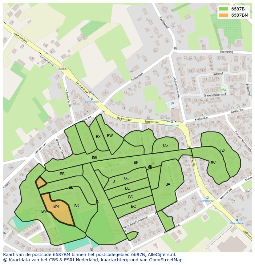 Afbeelding van het postcodegebied 6687 BM op de kaart.