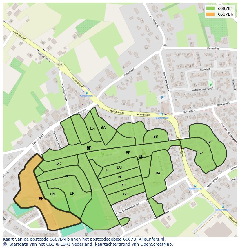 Afbeelding van het postcodegebied 6687 BN op de kaart.