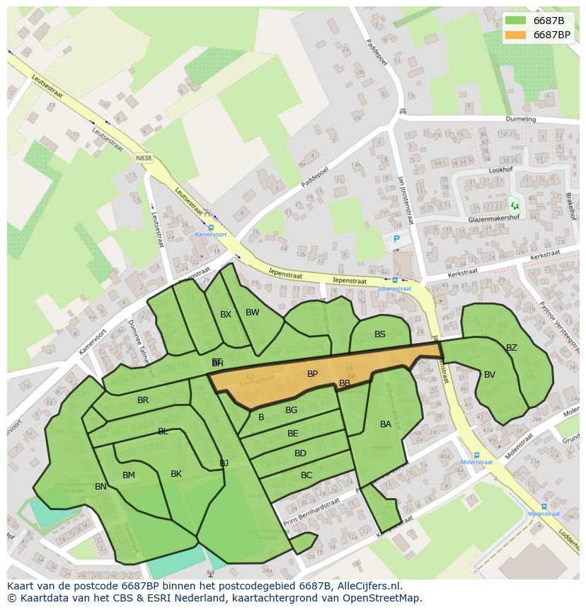 Afbeelding van het postcodegebied 6687 BP op de kaart.