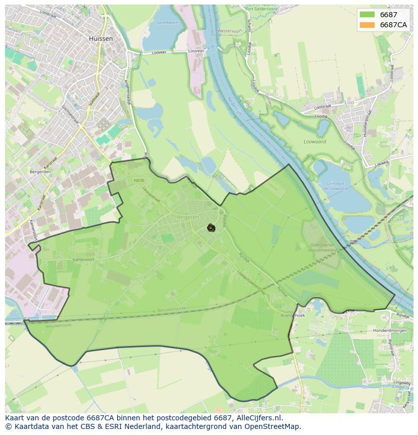 Afbeelding van het postcodegebied 6687 CA op de kaart.