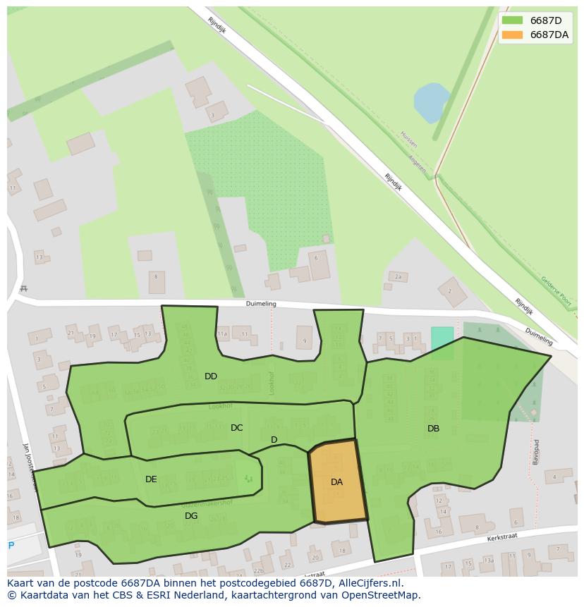 Afbeelding van het postcodegebied 6687 DA op de kaart.