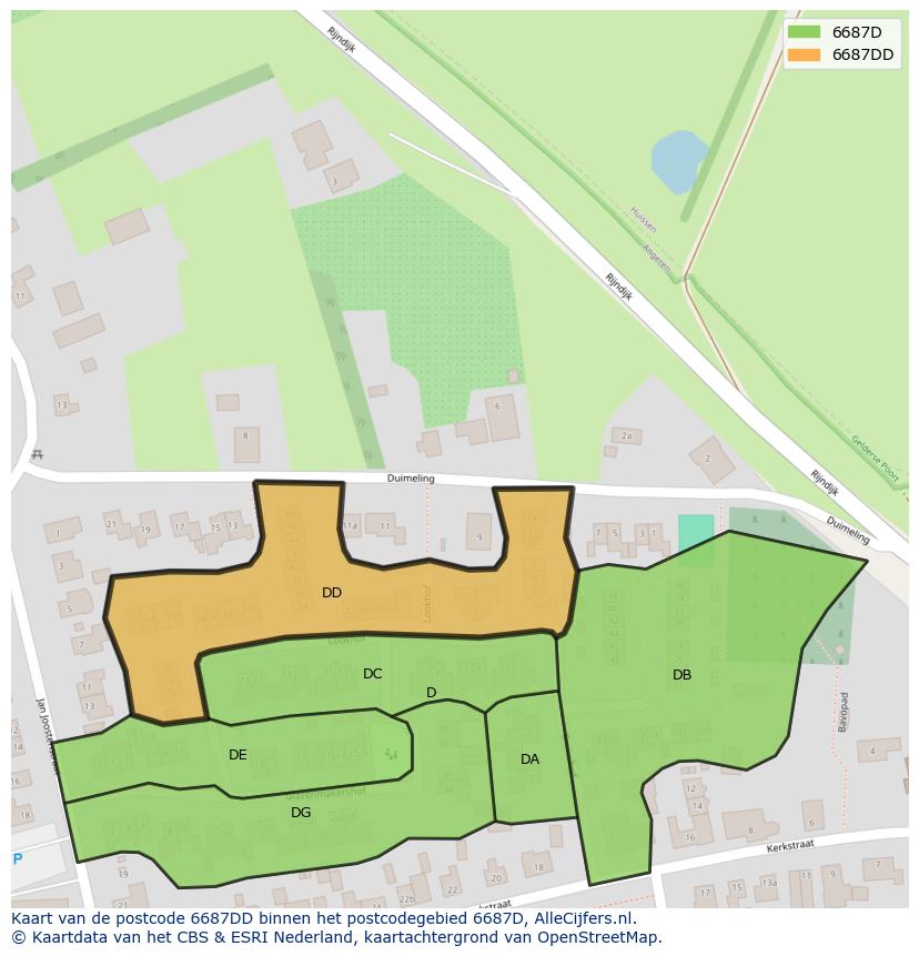 Afbeelding van het postcodegebied 6687 DD op de kaart.