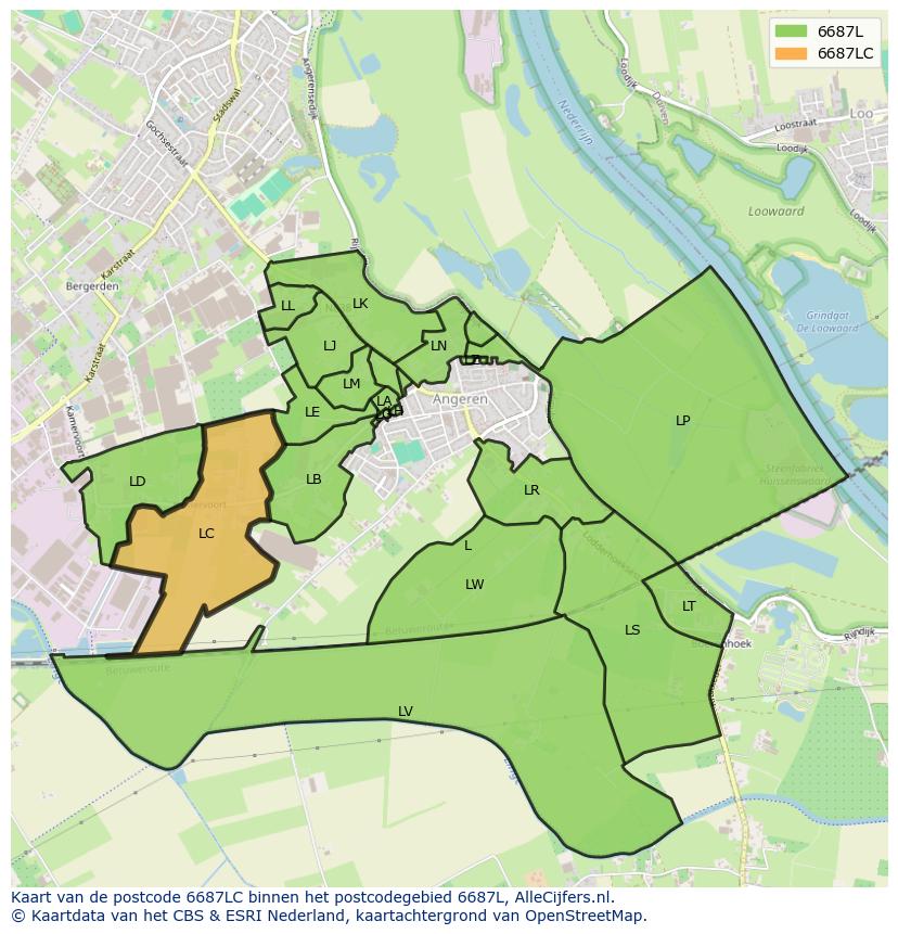 Afbeelding van het postcodegebied 6687 LC op de kaart.