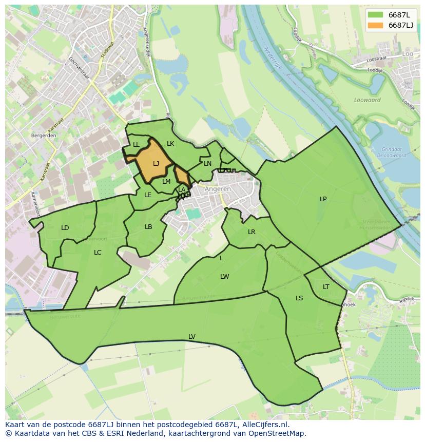 Afbeelding van het postcodegebied 6687 LJ op de kaart.