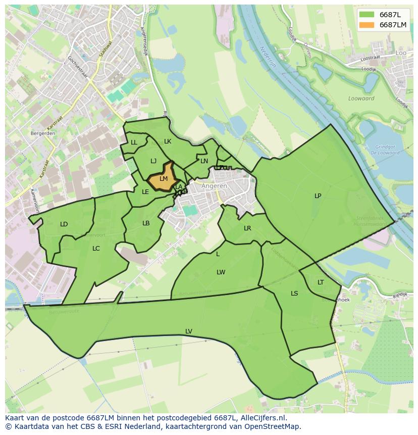 Afbeelding van het postcodegebied 6687 LM op de kaart.