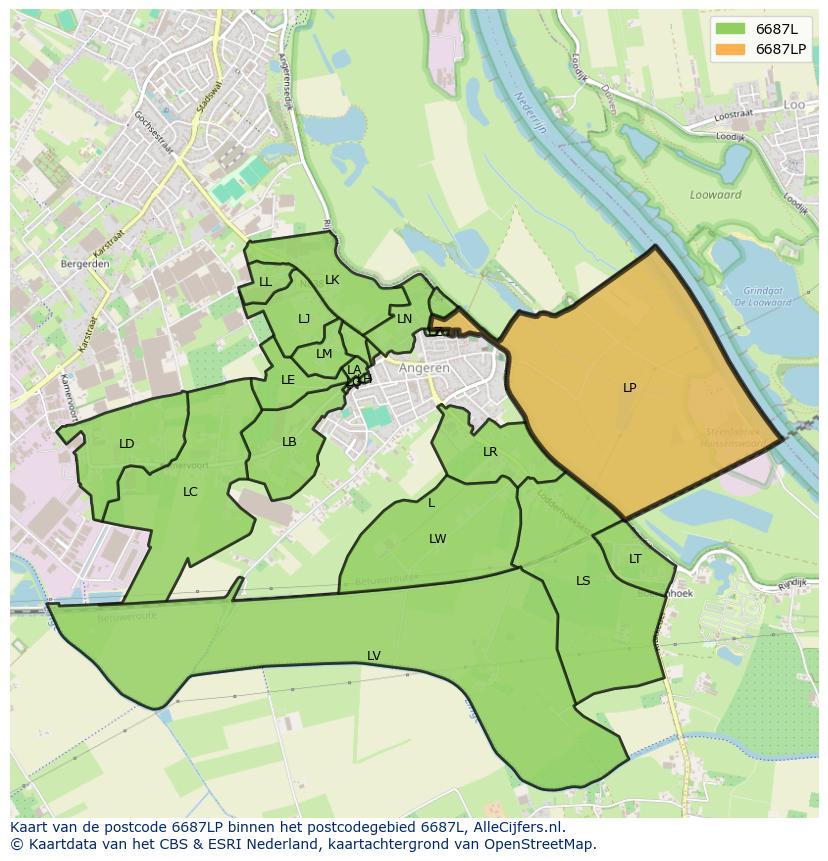 Afbeelding van het postcodegebied 6687 LP op de kaart.