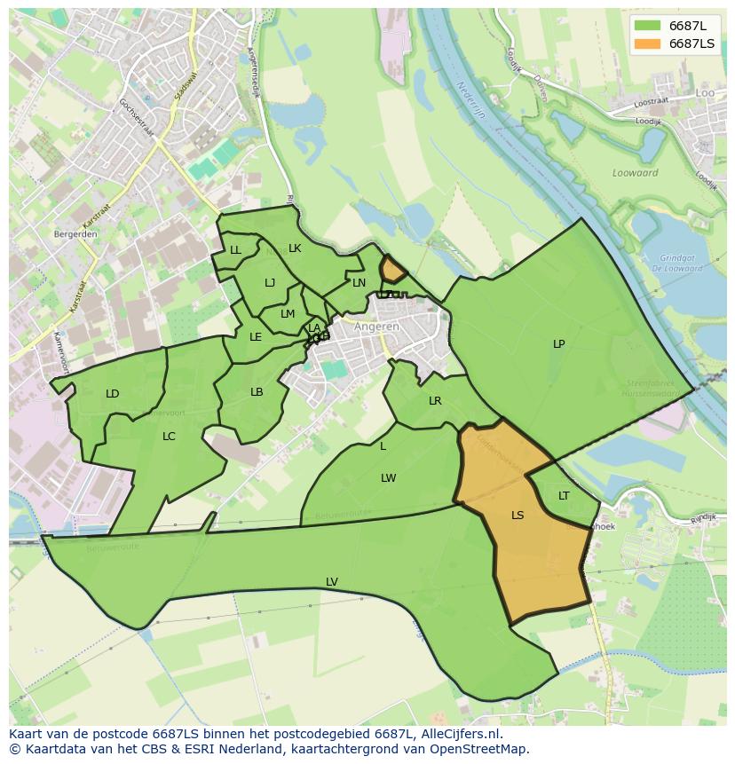 Afbeelding van het postcodegebied 6687 LS op de kaart.