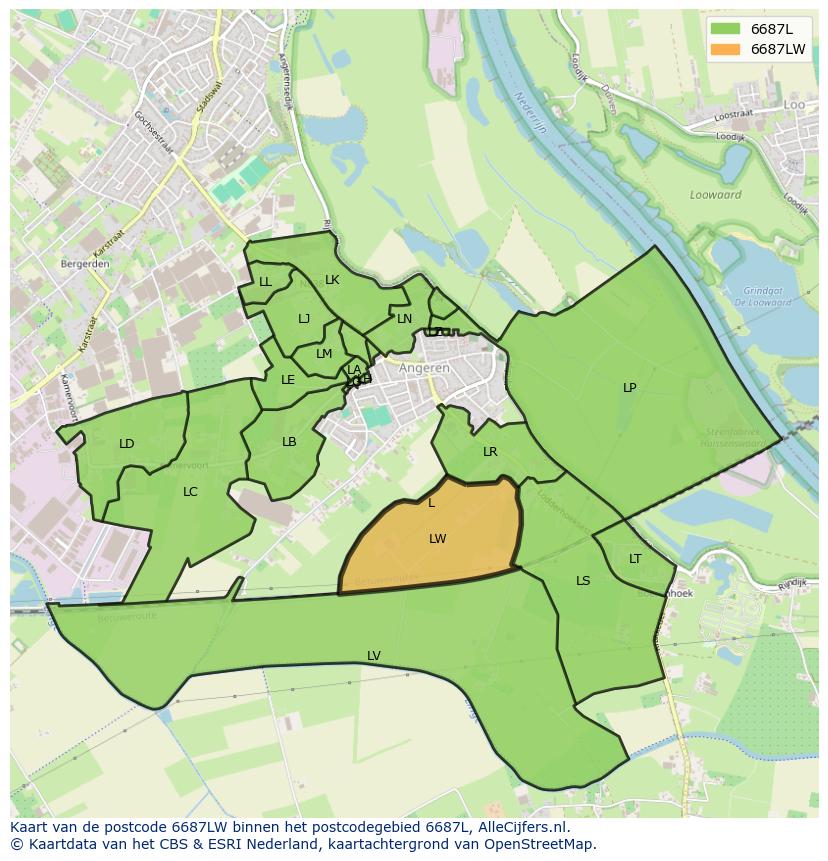 Afbeelding van het postcodegebied 6687 LW op de kaart.