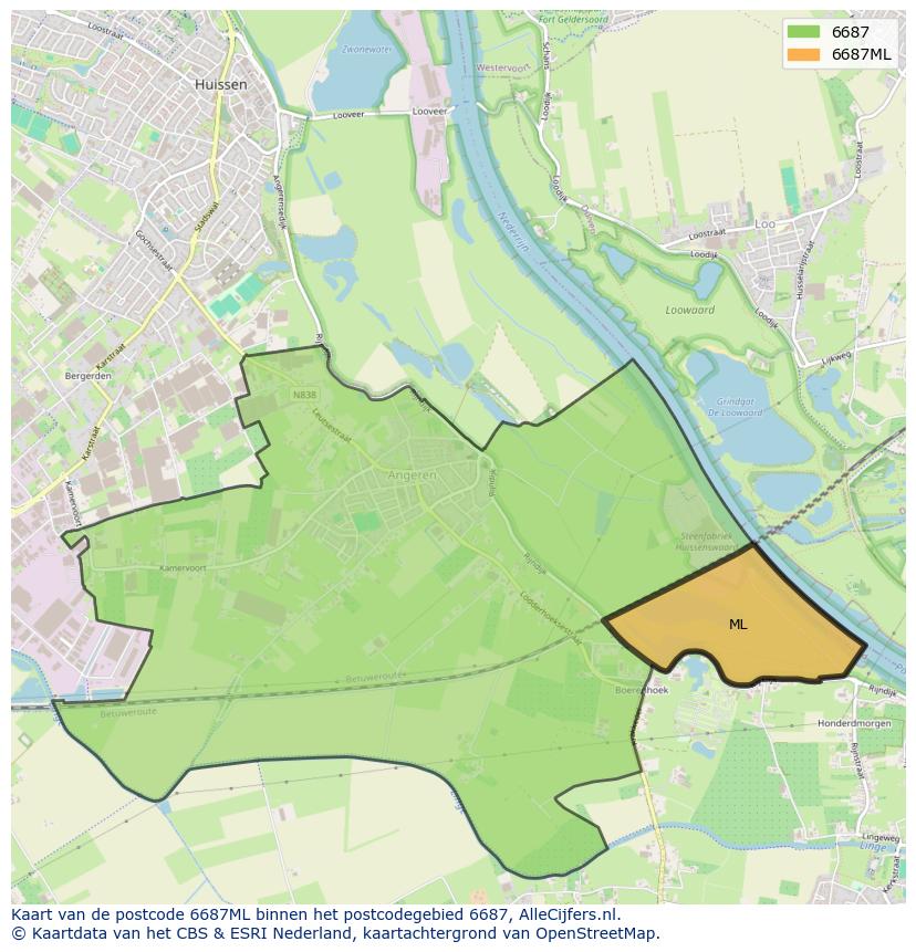 Afbeelding van het postcodegebied 6687 ML op de kaart.