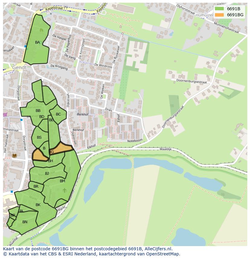 Afbeelding van het postcodegebied 6691 BG op de kaart.