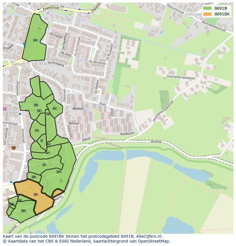 Afbeelding van het postcodegebied 6691 BK op de kaart.