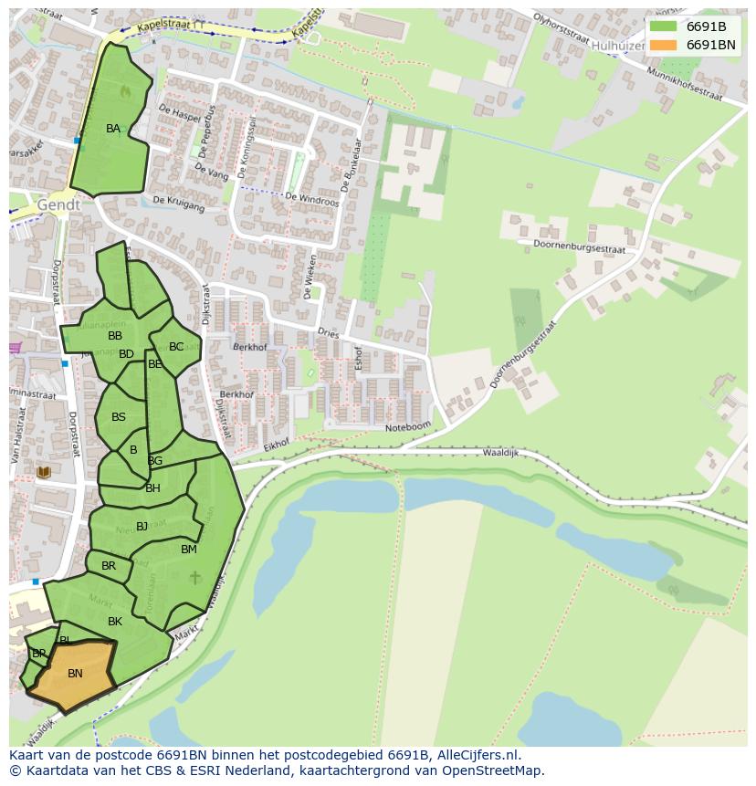 Afbeelding van het postcodegebied 6691 BN op de kaart.