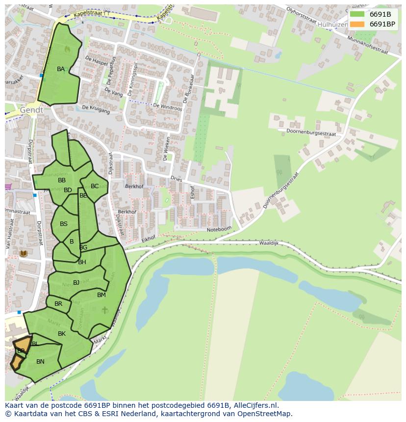 Afbeelding van het postcodegebied 6691 BP op de kaart.