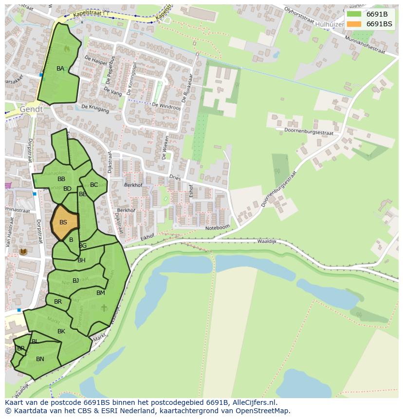 Afbeelding van het postcodegebied 6691 BS op de kaart.