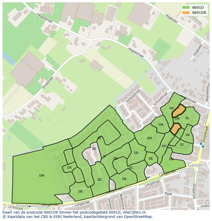 Afbeelding van het postcodegebied 6691 DR op de kaart.