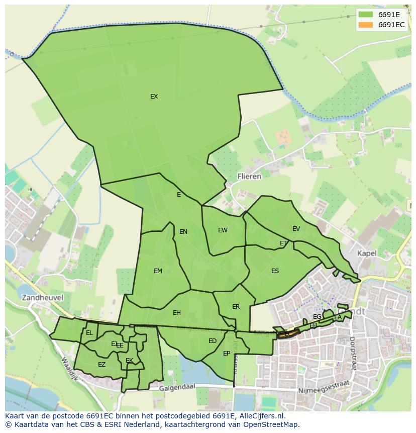 Afbeelding van het postcodegebied 6691 EC op de kaart.