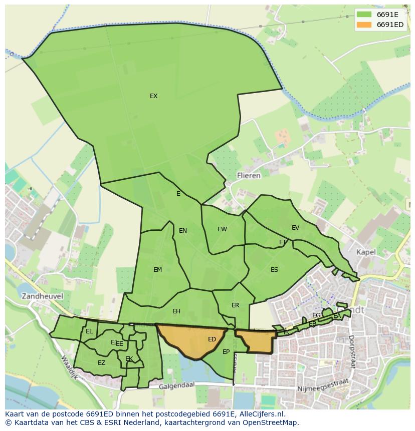 Afbeelding van het postcodegebied 6691 ED op de kaart.