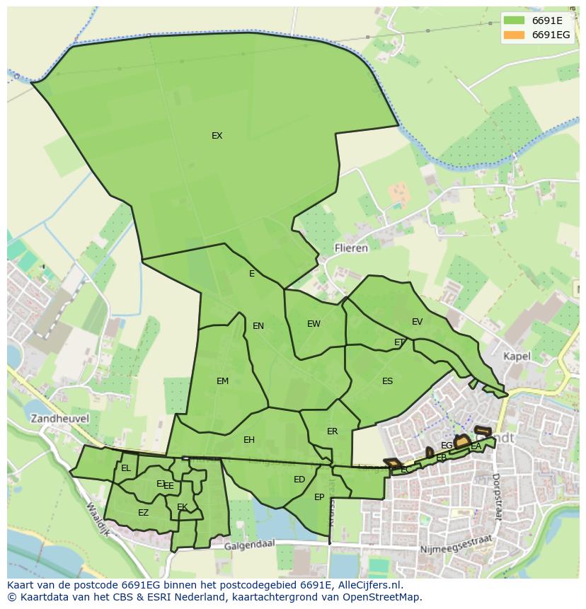 Afbeelding van het postcodegebied 6691 EG op de kaart.