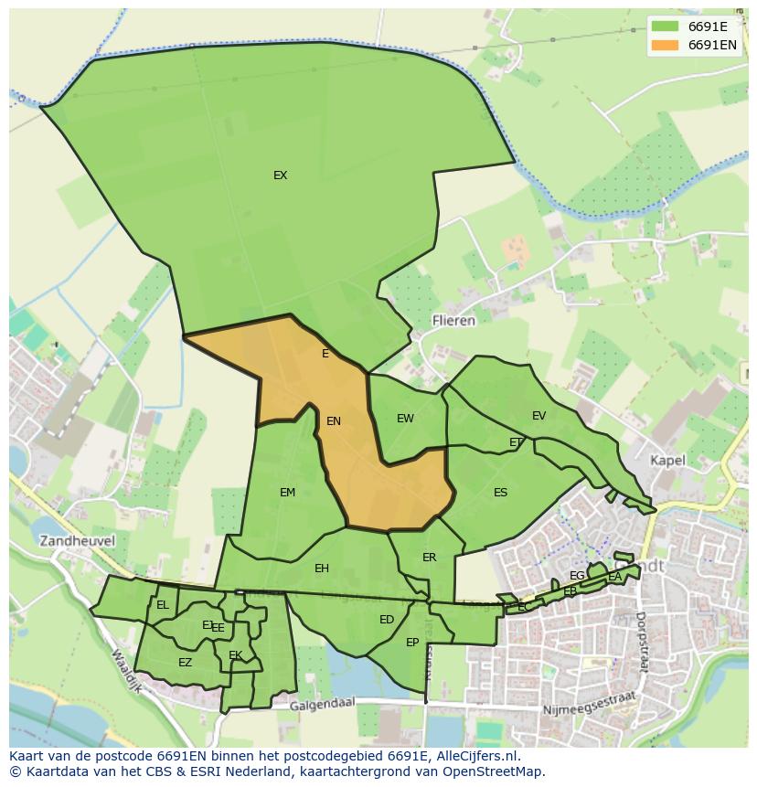Afbeelding van het postcodegebied 6691 EN op de kaart.