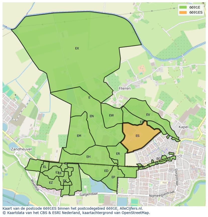 Afbeelding van het postcodegebied 6691 ES op de kaart.