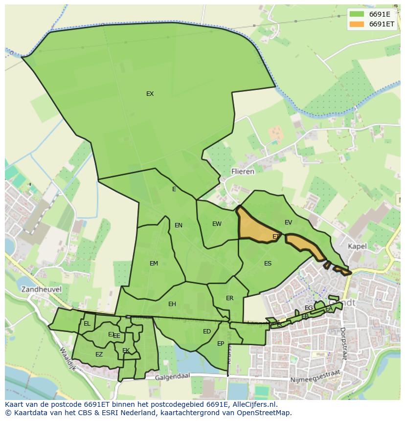 Afbeelding van het postcodegebied 6691 ET op de kaart.