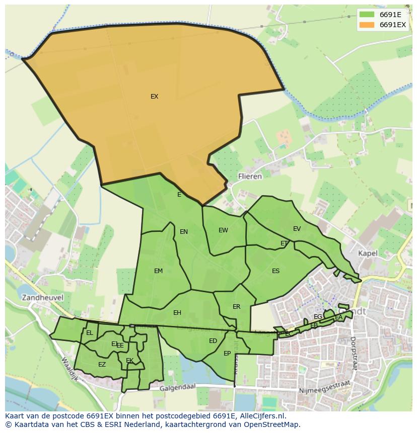 Afbeelding van het postcodegebied 6691 EX op de kaart.