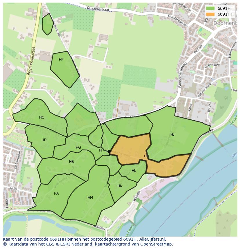 Afbeelding van het postcodegebied 6691 HH op de kaart.