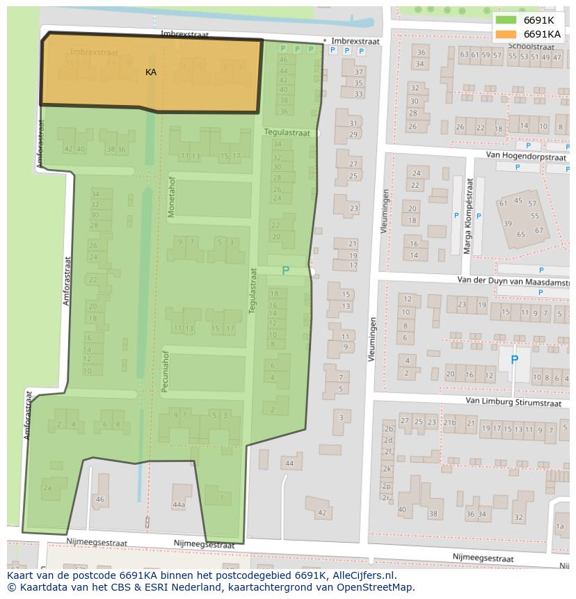 Afbeelding van het postcodegebied 6691 KA op de kaart.