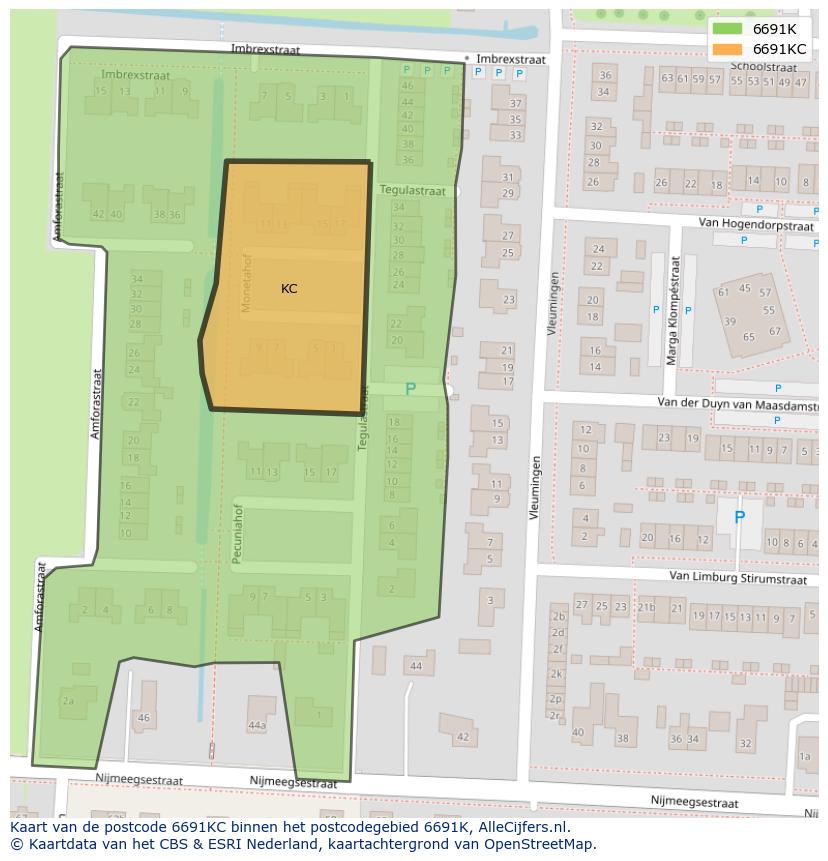 Afbeelding van het postcodegebied 6691 KC op de kaart.