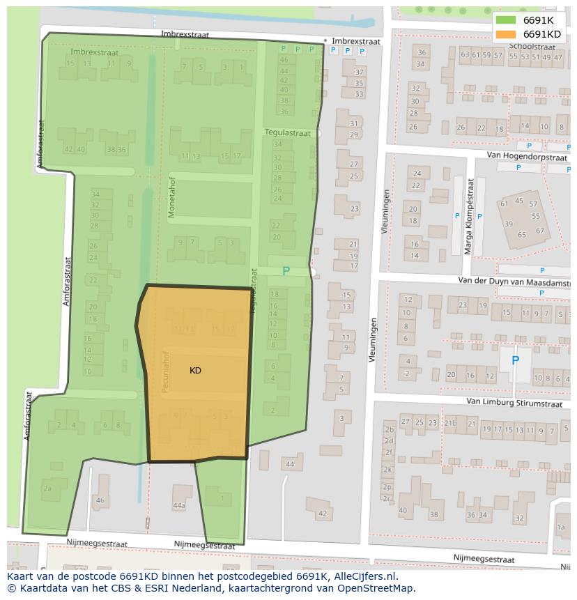 Afbeelding van het postcodegebied 6691 KD op de kaart.
