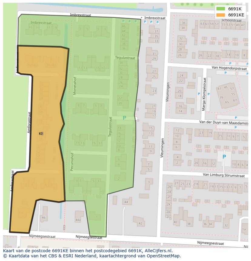 Afbeelding van het postcodegebied 6691 KE op de kaart.