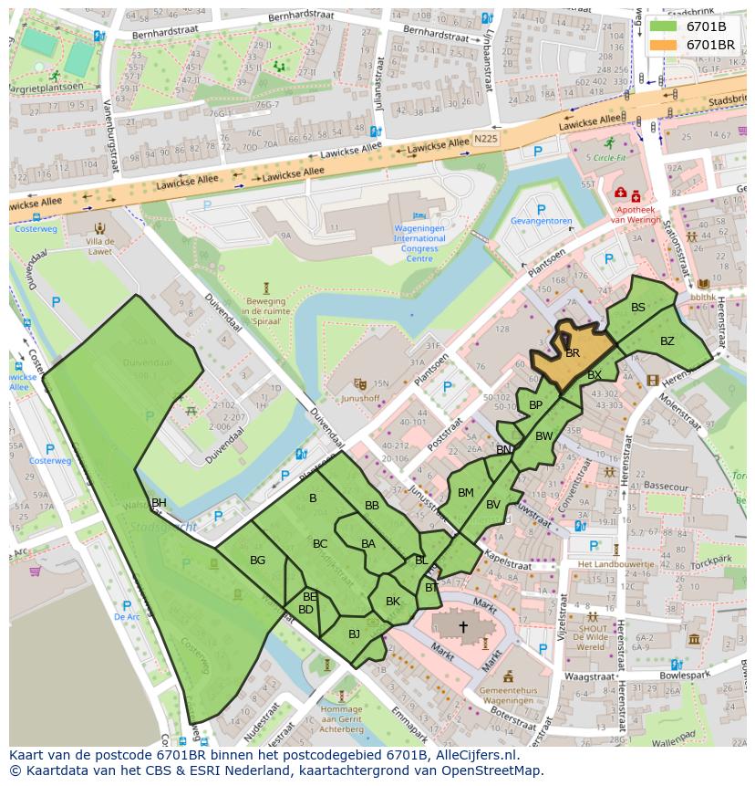 Afbeelding van het postcodegebied 6701 BR op de kaart.