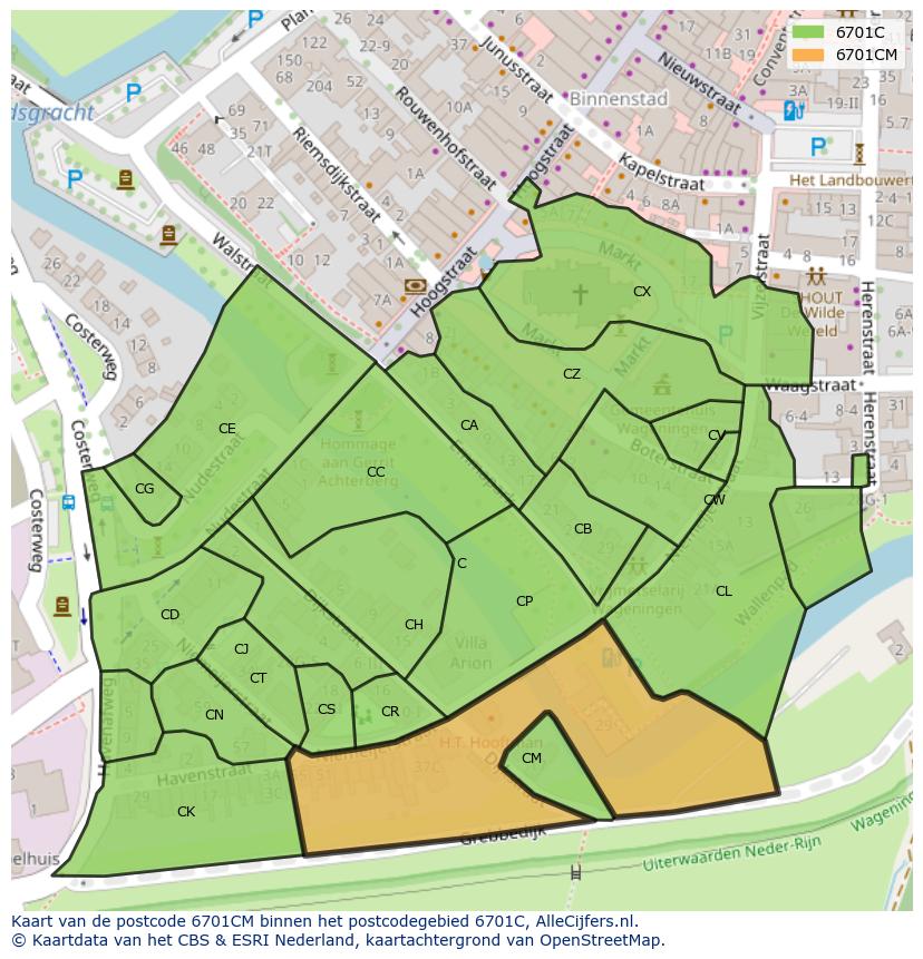 Afbeelding van het postcodegebied 6701 CM op de kaart.