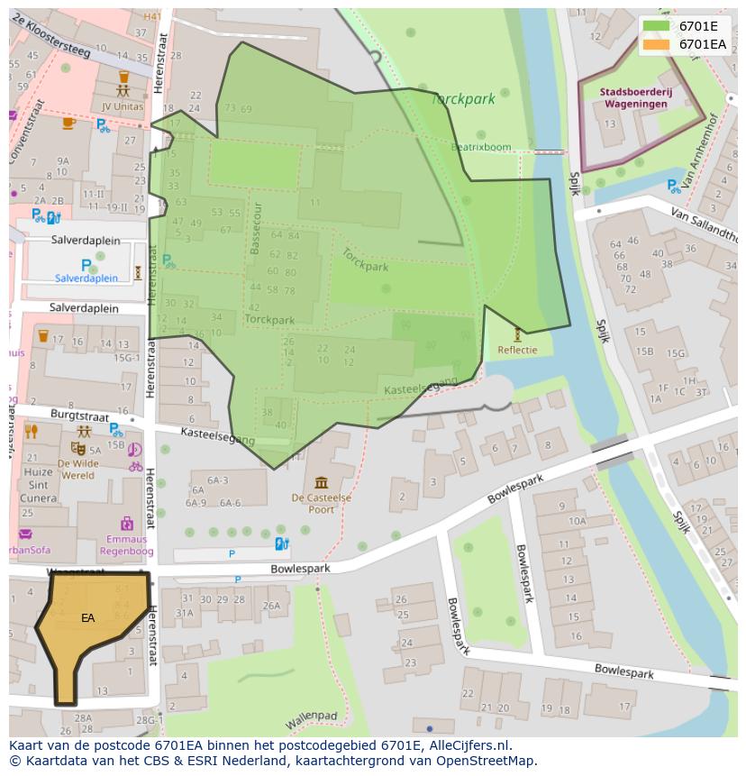 Afbeelding van het postcodegebied 6701 EA op de kaart.