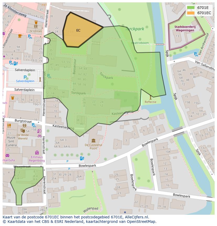 Afbeelding van het postcodegebied 6701 EC op de kaart.