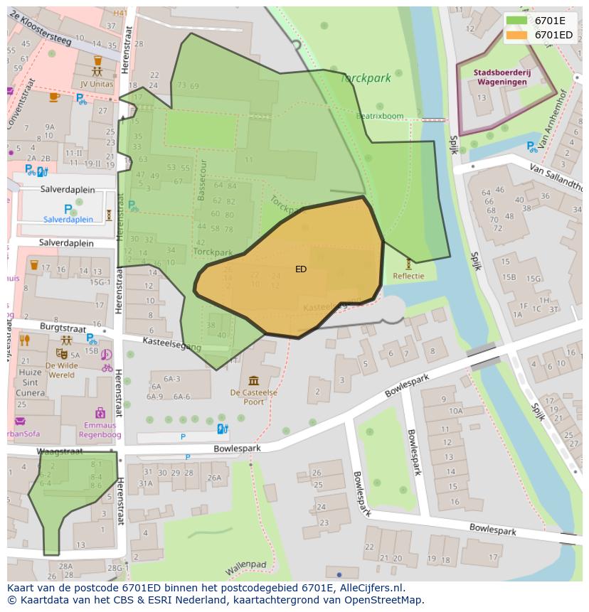 Afbeelding van het postcodegebied 6701 ED op de kaart.