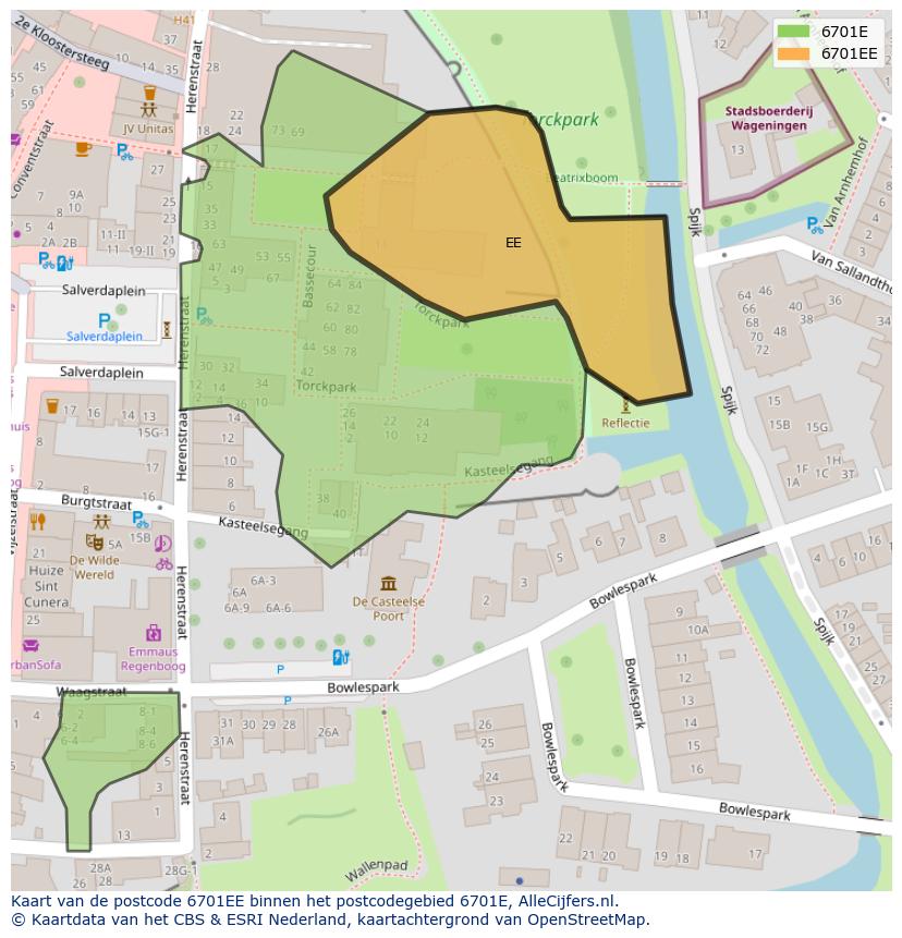 Afbeelding van het postcodegebied 6701 EE op de kaart.