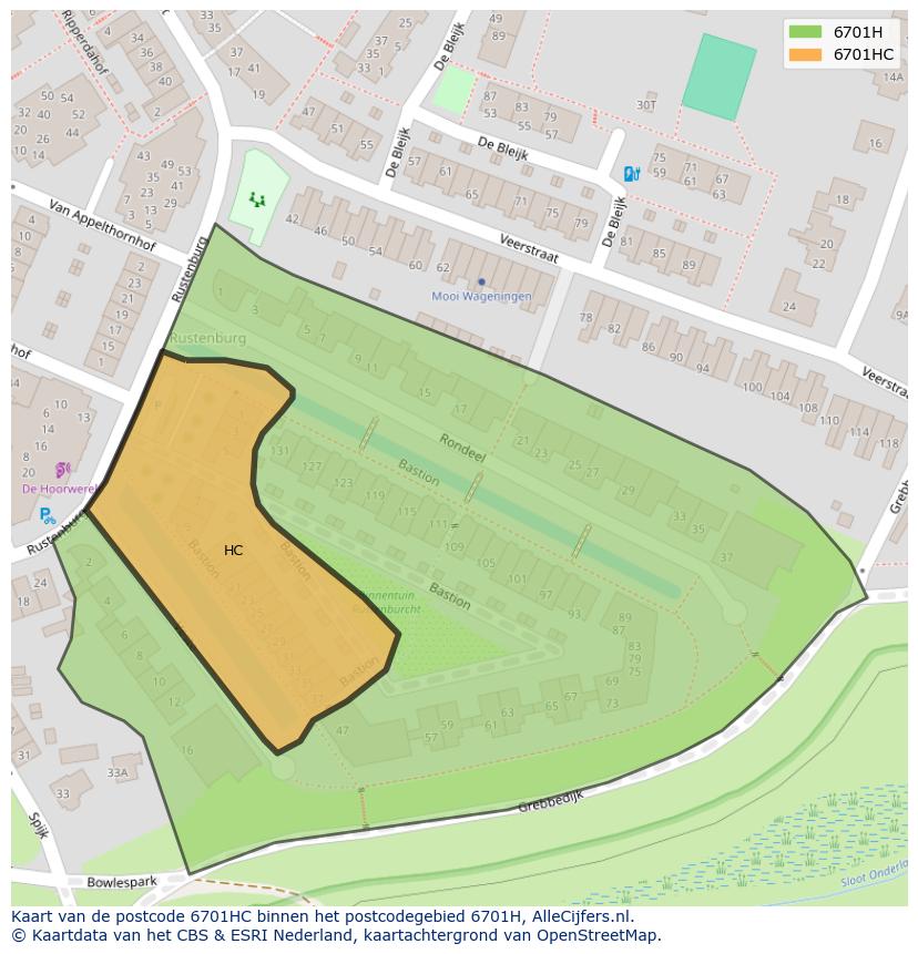 Afbeelding van het postcodegebied 6701 HC op de kaart.