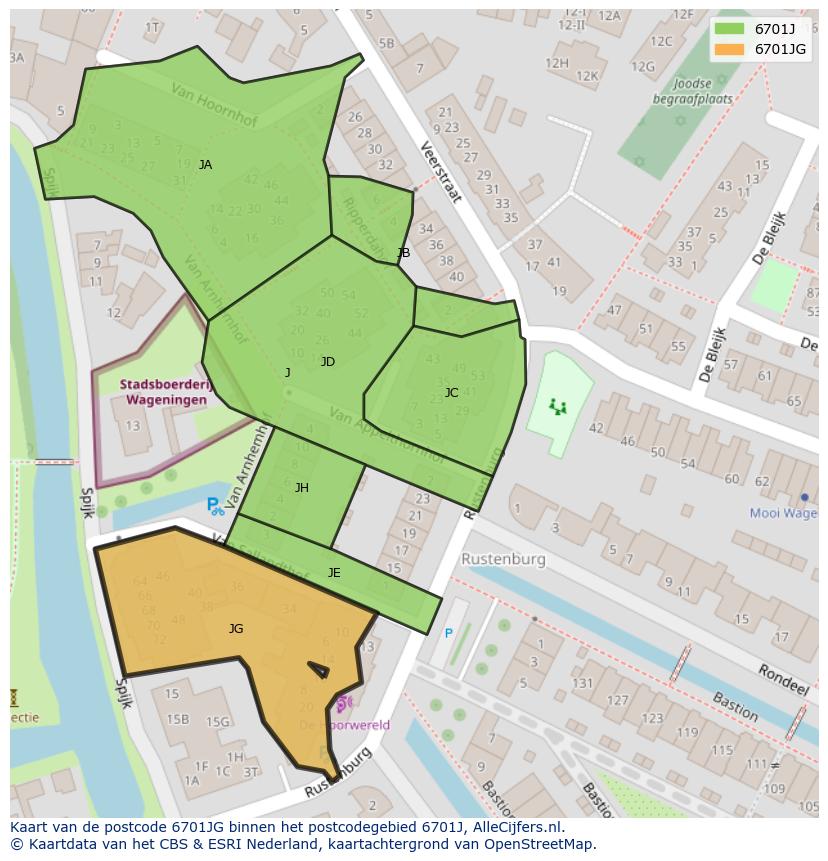 Afbeelding van het postcodegebied 6701 JG op de kaart.