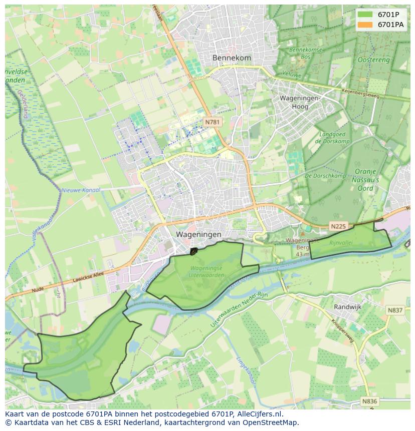 Afbeelding van het postcodegebied 6701 PA op de kaart.