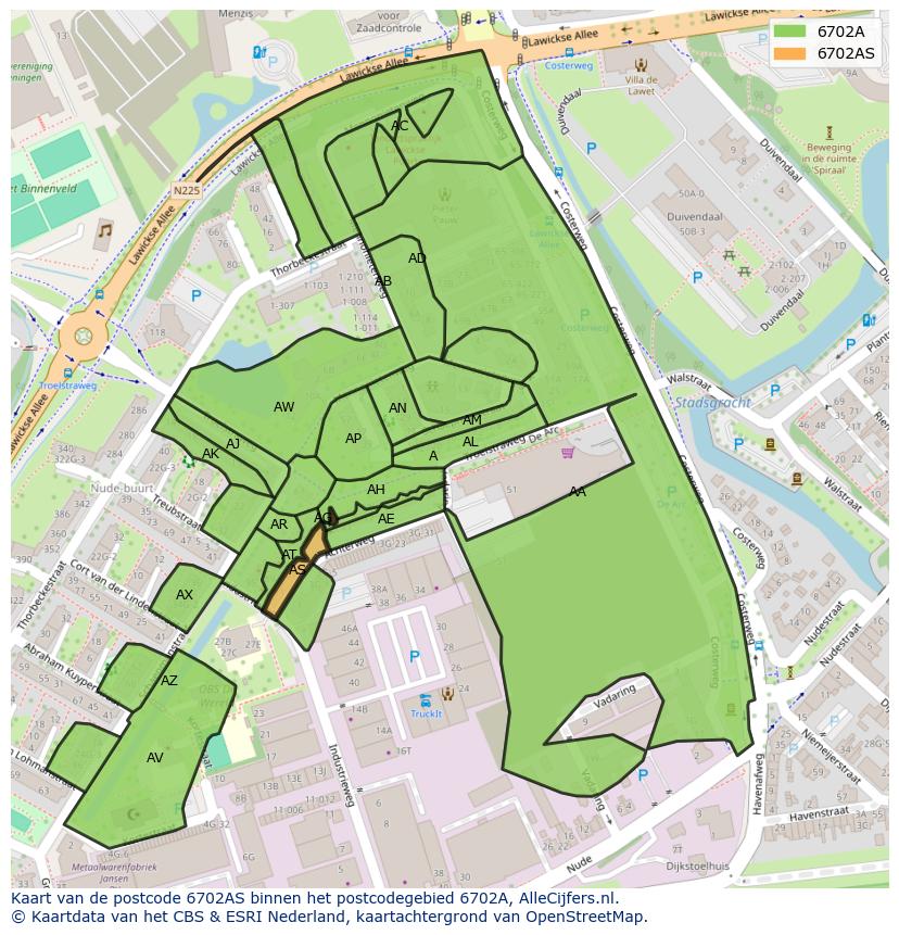 Afbeelding van het postcodegebied 6702 AS op de kaart.