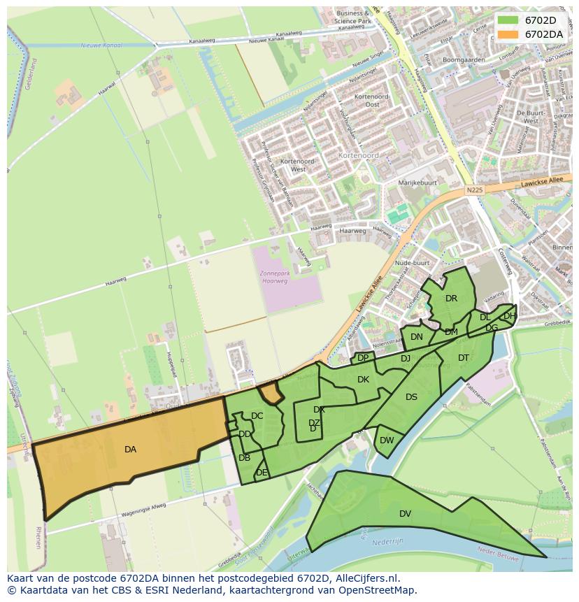 Afbeelding van het postcodegebied 6702 DA op de kaart.