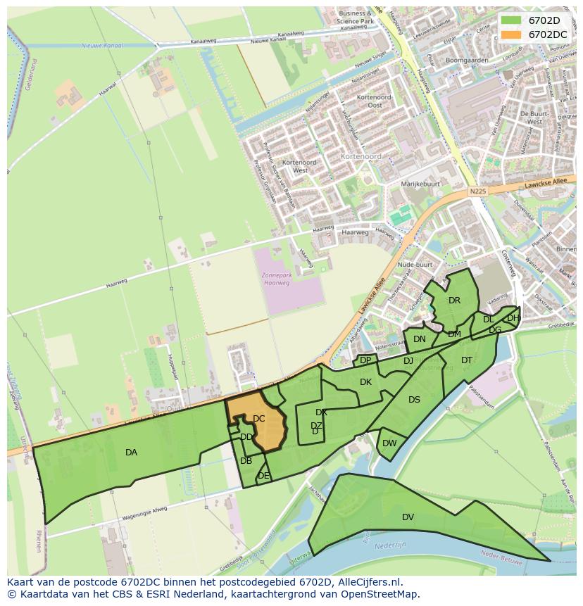 Afbeelding van het postcodegebied 6702 DC op de kaart.