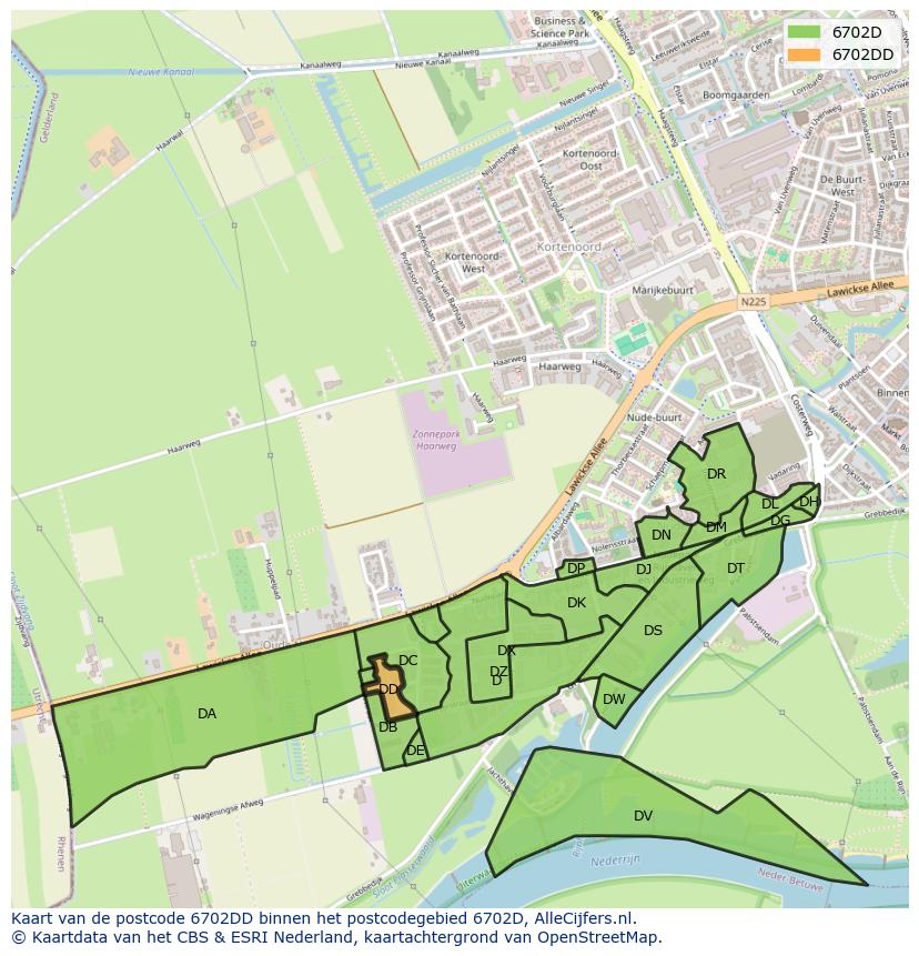 Afbeelding van het postcodegebied 6702 DD op de kaart.