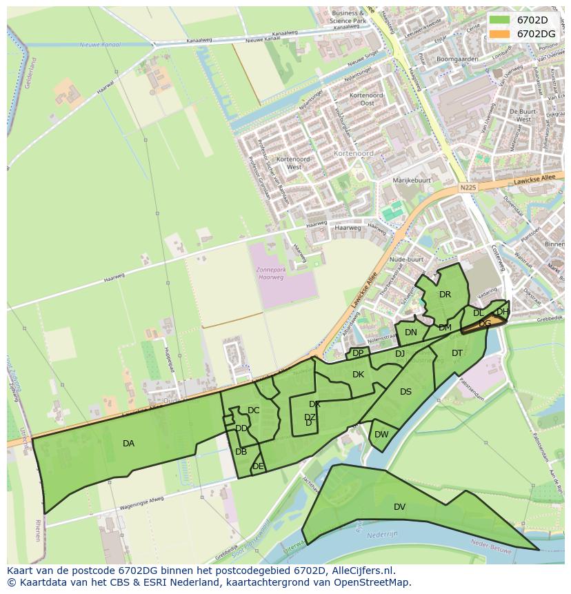 Afbeelding van het postcodegebied 6702 DG op de kaart.