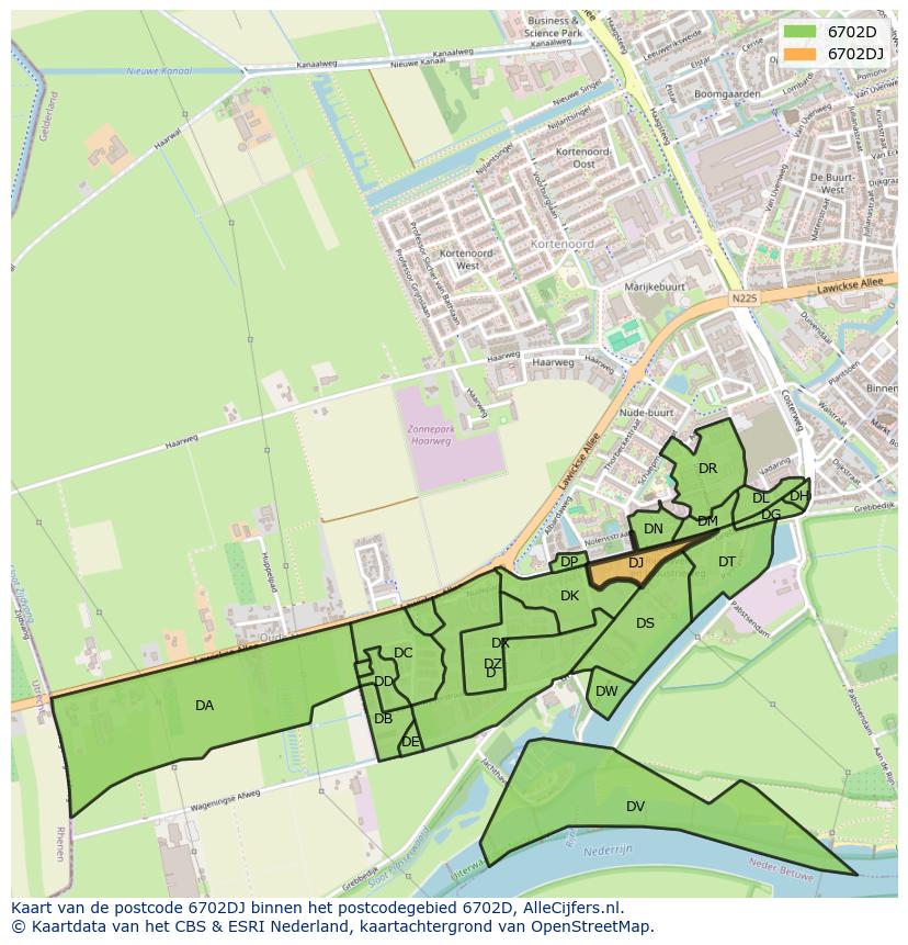 Afbeelding van het postcodegebied 6702 DJ op de kaart.